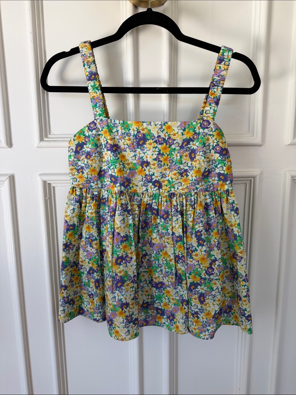 Zara Yellow & Purple Floral Tank Top Size Small